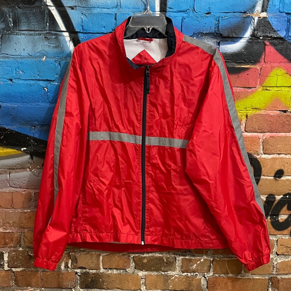 NEW YORK CLASSICS Sports-red/blue trim/silver reflective windbreaker jacket